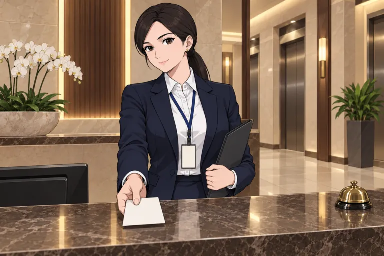Czari smiles across the marble front desk of the condo lobby, handing over a card.